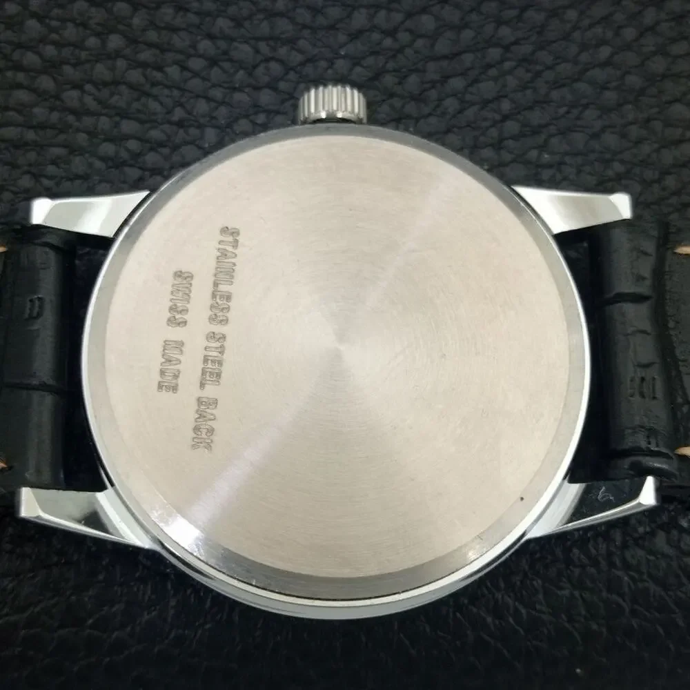 Vintage 1976 Montine Of Switzerland Manual Mens Silver Watch W/Leather Strap